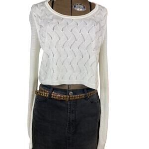 RAG & BONE Crocheted Crop Summer Sweater Womens‎ (M) Boho White Soft Lightweight